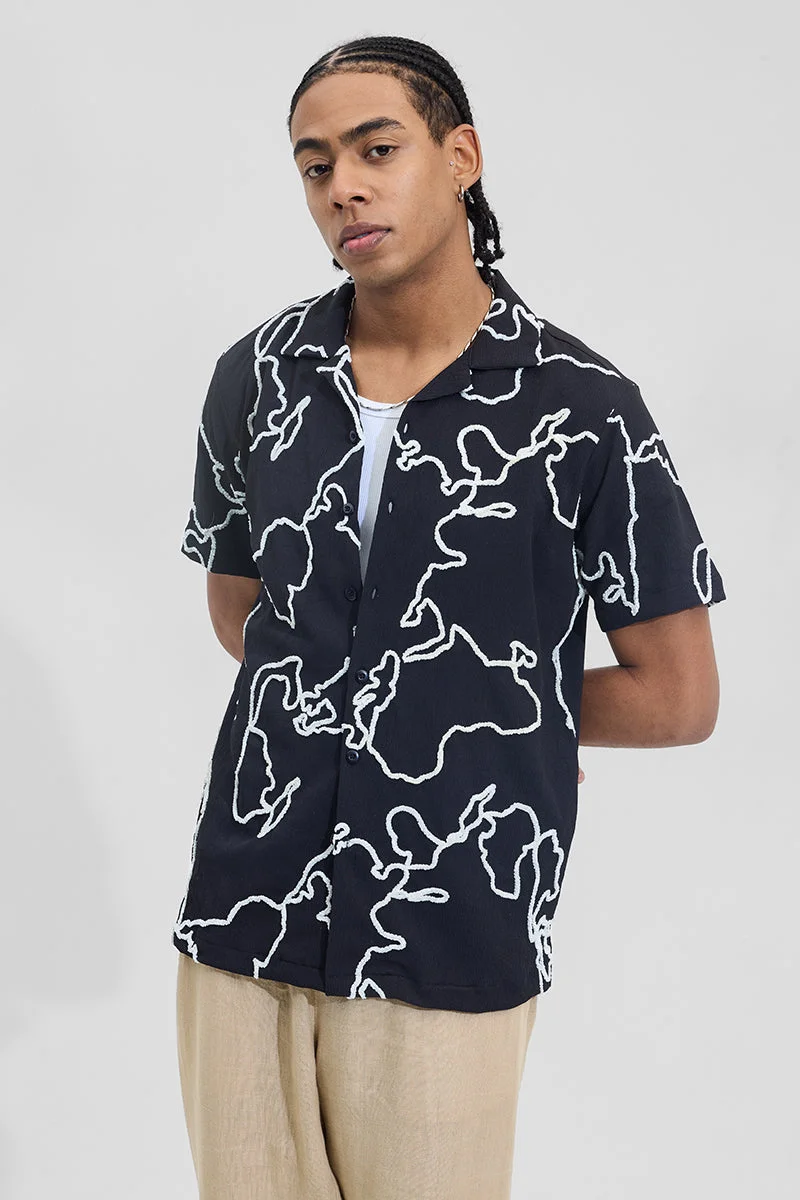 SNITCH Black Textured Abstract Box Fit Shirt